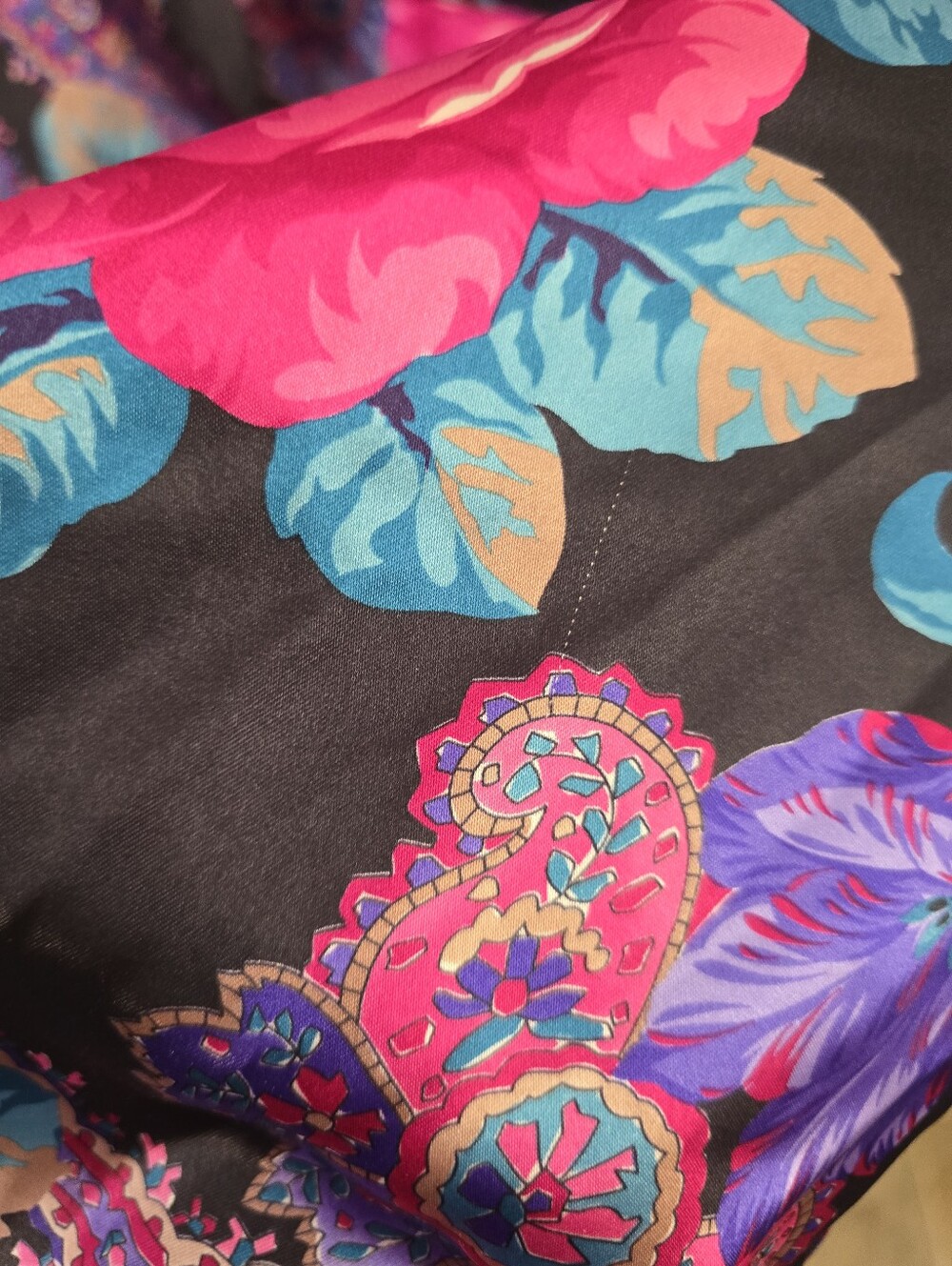 Vtg 80's Floral Paisley Satin Housecoat Muumuu Dress Maximalist Whimsigoth Glam - Picture 7 of 11